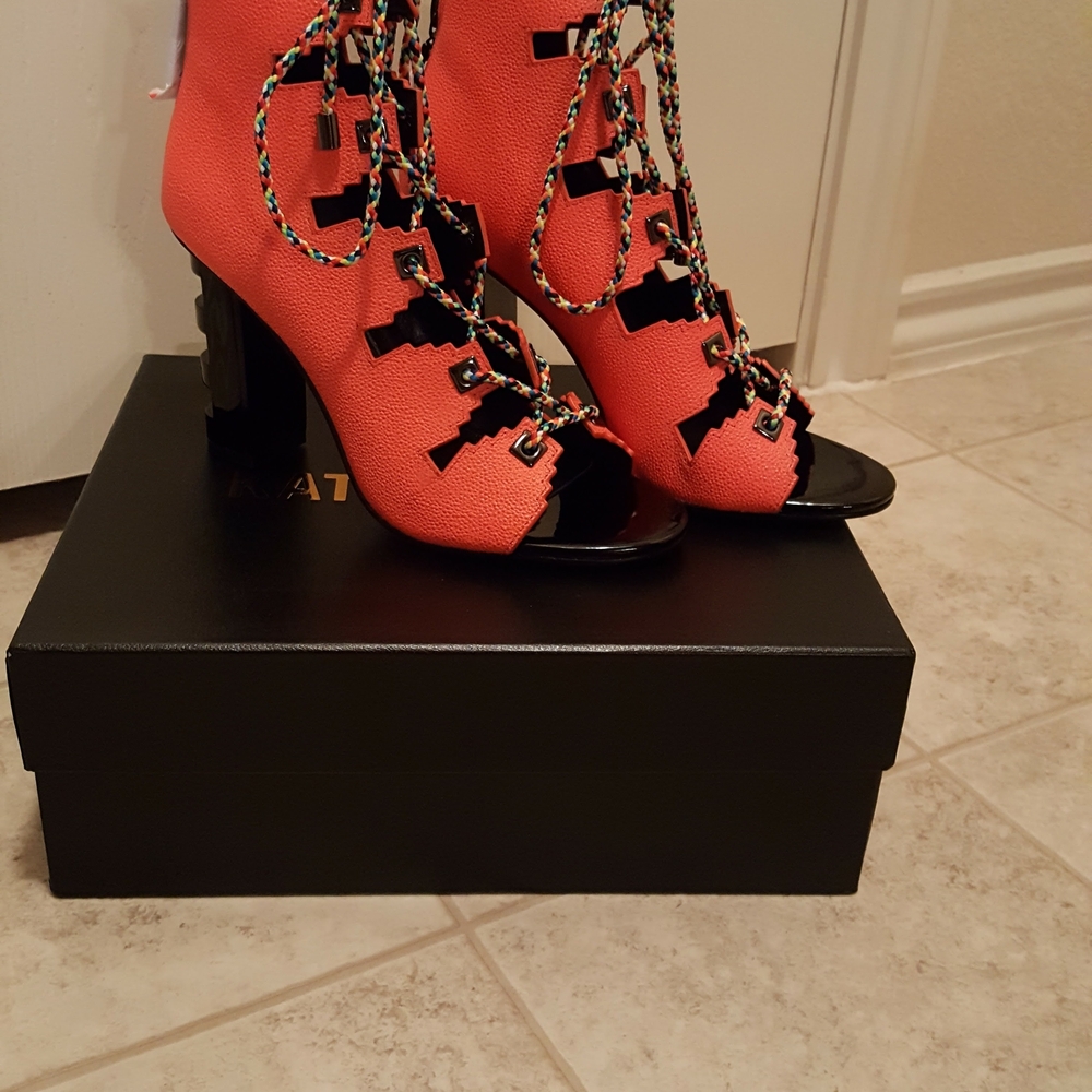 Elegant Women's Lace-Up Heels in Vibrant Orange